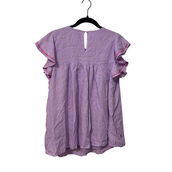 J. Marie NWOT Purple Pink Linen Blend Embroidered Floral Ruffle Top Size Small - Picture 3 of 5
